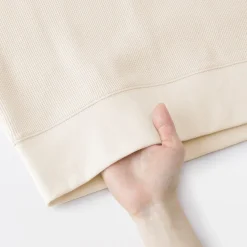 New Muji Pull à col rond en coton biologique tricoté gaufré pour femme