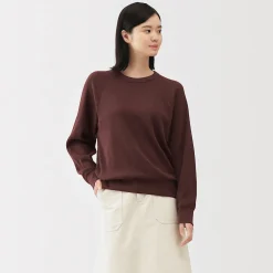 New Muji Pull à col rond en coton biologique tricoté gaufré pour femme