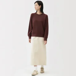New Muji Pull à col rond en coton biologique tricoté gaufré pour femme