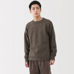 Clearance Muji Pull à col rond en laine des Andes à grosses mailles pour homme
