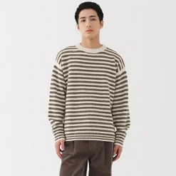 Clearance Muji Pull à col rond en laine des Andes à grosses mailles pour homme