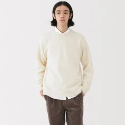 Clearance Muji Pull à col rond en laine des Andes à grosses mailles pour homme