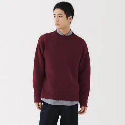 Clearance Muji Pull à col rond en laine des Andes à grosses mailles pour homme