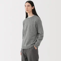 New Muji Pull à col rond en laine tricot moyen pour homme