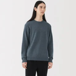 New Muji Pull à col rond en laine tricot moyen pour homme