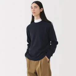 New Muji Pull à col rond en laine tricot moyen pour homme