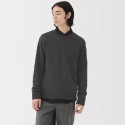 New Muji Pull à col rond en laine tricot moyen pour homme