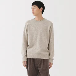 New Muji Pull à col rond en laine tricot moyen pour homme