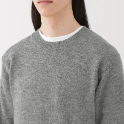 New Muji Pull à col rond en laine tricot moyen pour homme