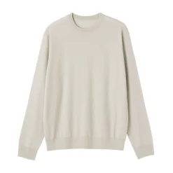 New Muji Pull à col rond en laine tricot fin pour homme Ivoire