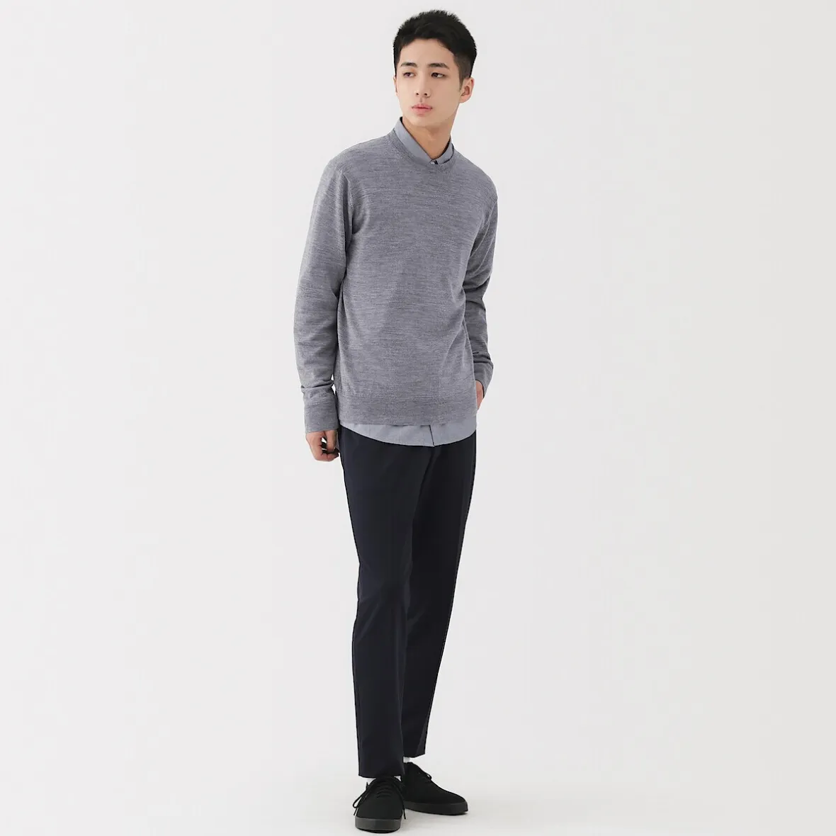 Clearance Muji Pull à col rond en laine tricot fin pour homme