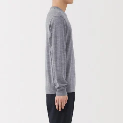 Clearance Muji Pull à col rond en laine tricot fin pour homme