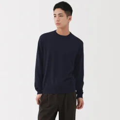 Clearance Muji Pull à col rond en laine tricot fin pour homme