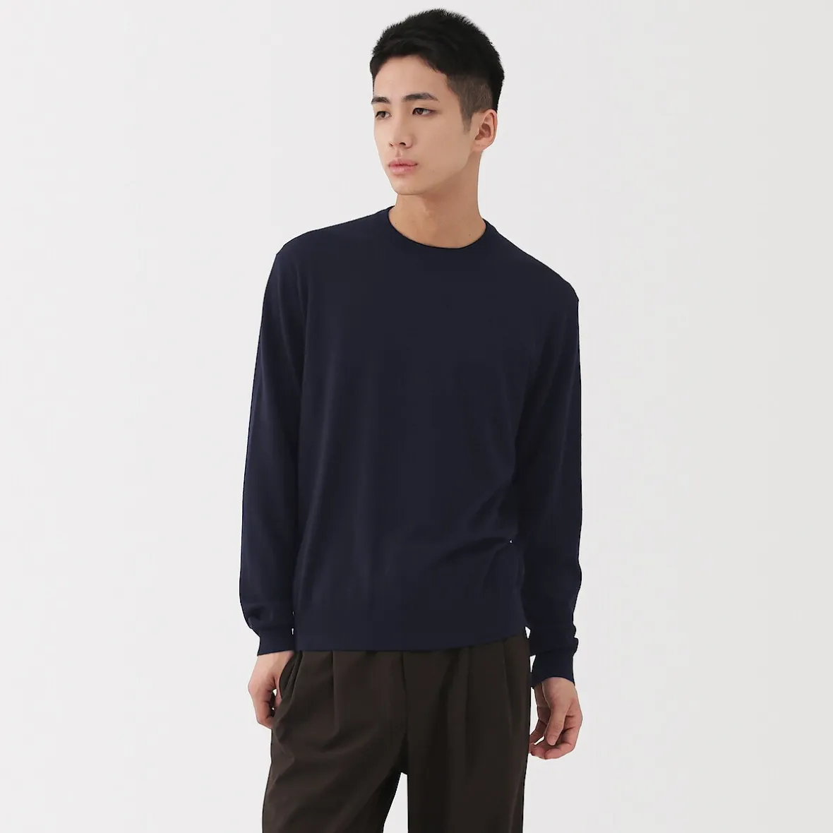 Clearance Muji Pull à col rond en laine tricot fin pour homme