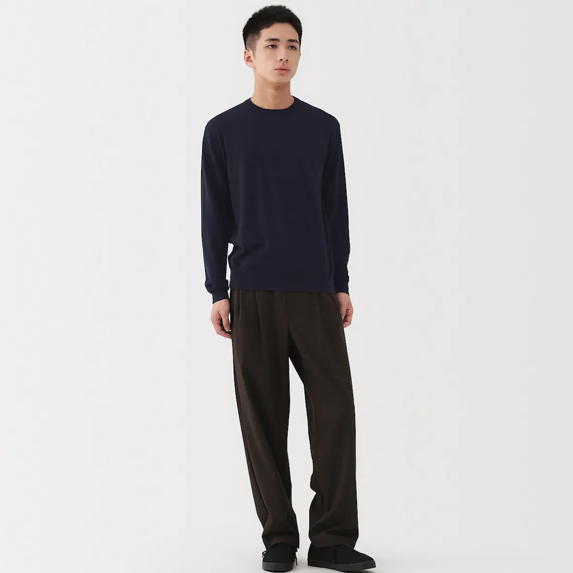 Clearance Muji Pull à col rond en laine tricot fin pour homme