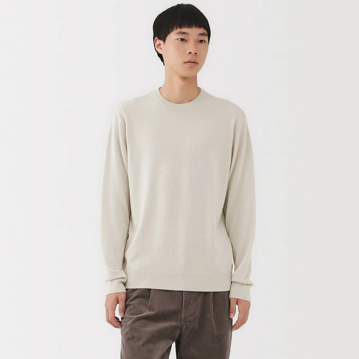 Clearance Muji Pull à col rond en laine tricot fin pour homme