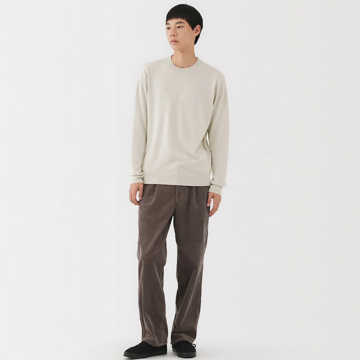 Clearance Muji Pull à col rond en laine tricot fin pour homme