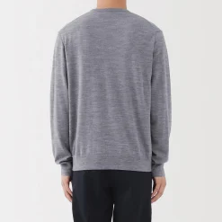 Clearance Muji Pull à col rond en laine tricot fin pour homme