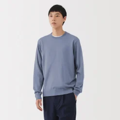Clearance Muji Pull à col rond en laine tricot fin pour homme