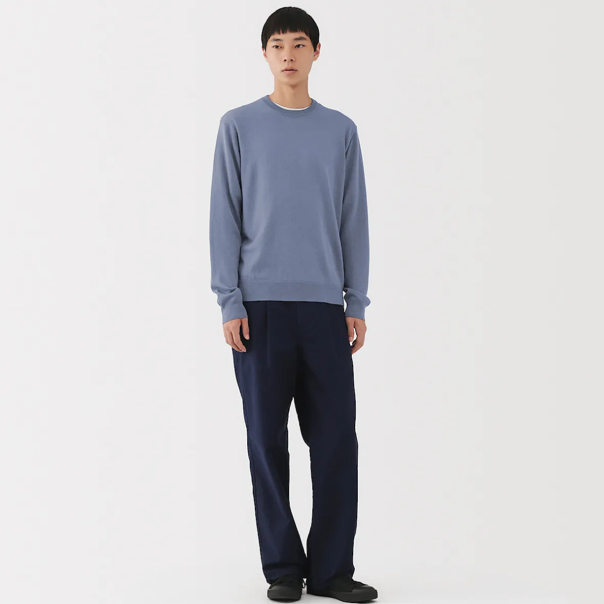 Clearance Muji Pull à col rond en laine tricot fin pour homme