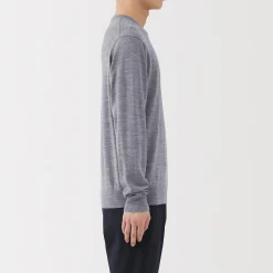 Clearance Muji Pull à col rond en laine tricot fin pour homme