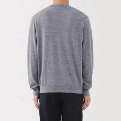 Clearance Muji Pull à col rond en laine tricot fin pour homme