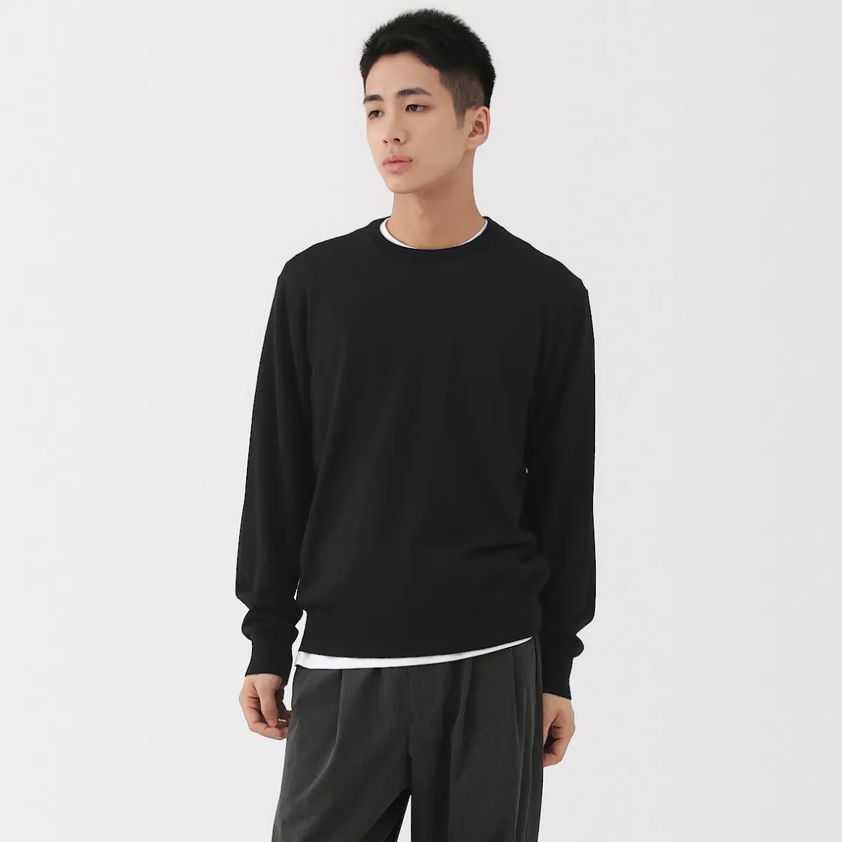 Clearance Muji Pull à col rond en laine tricot fin pour homme
