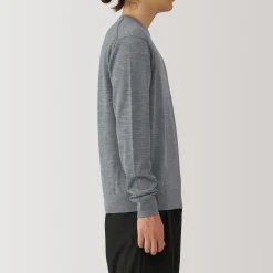 Clearance Muji Pull à col rond en laine tricot fin pour homme