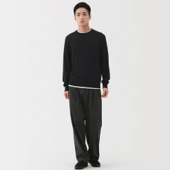 Clearance Muji Pull à col rond en laine tricot fin pour homme