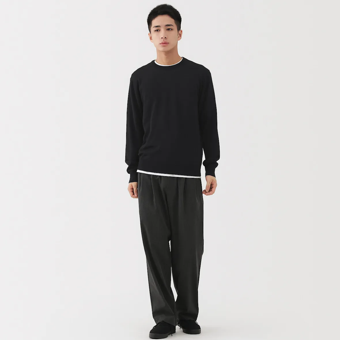 Clearance Muji Pull à col rond en laine tricot fin pour homme