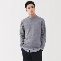 Clearance Muji Pull à col rond en laine tricot fin pour homme