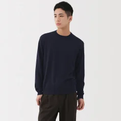 Clearance Muji Pull à col rond en laine tricot fin pour homme