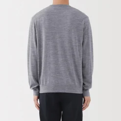 Clearance Muji Pull à col rond en laine tricot fin pour homme