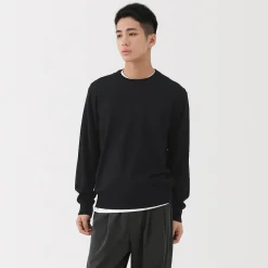 Clearance Muji Pull à col rond en laine tricot fin pour homme