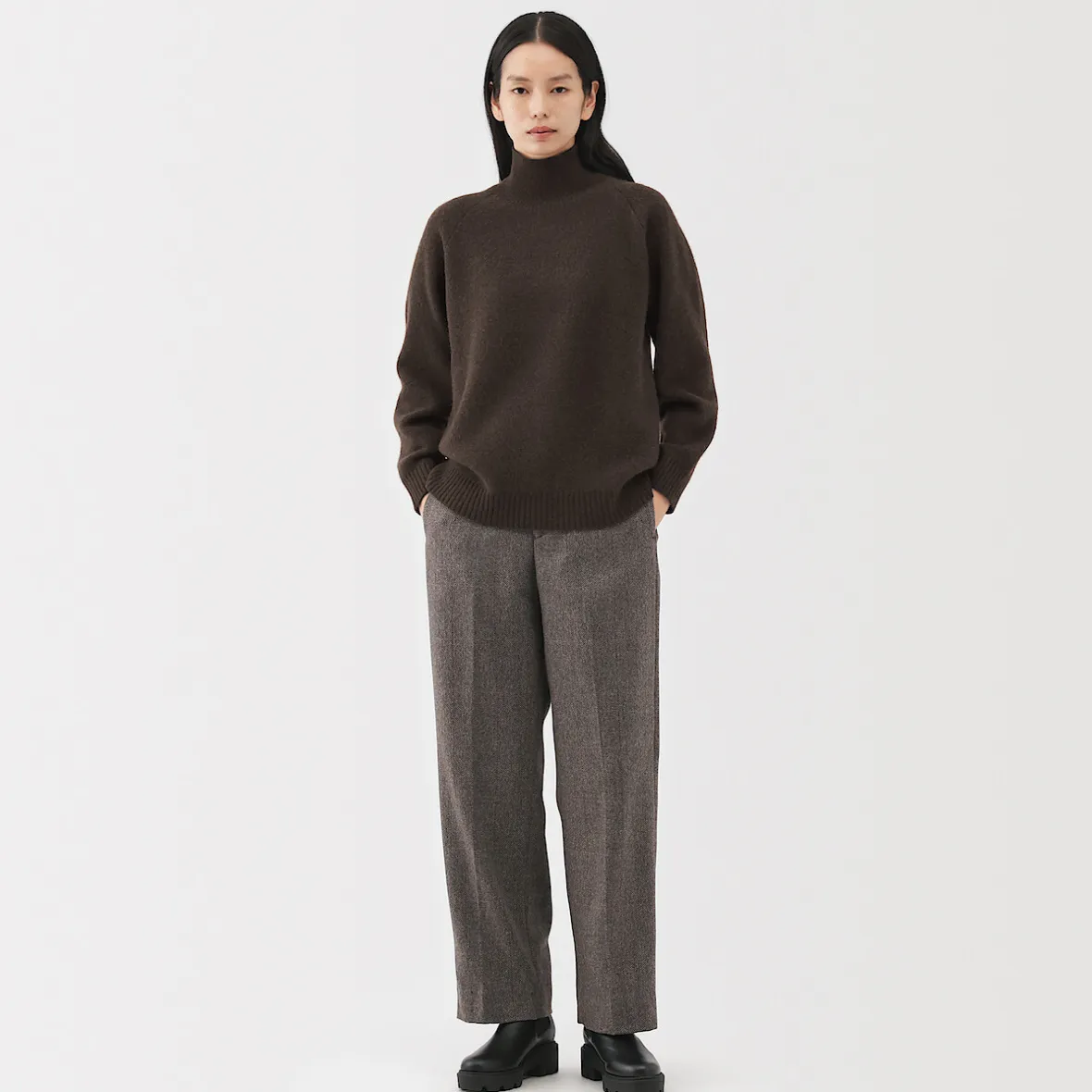 Clearance Muji Pull à col roulé en yak et laine pour femme