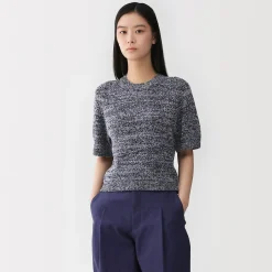 Clearance Muji Pull à manches mi-longues bouclé en mélange de coton pour femme