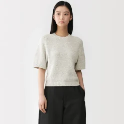 Clearance Muji Pull à manches mi-longues bouclé en mélange de coton pour femme