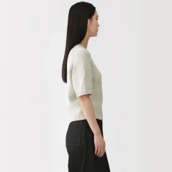 Clearance Muji Pull à manches mi-longues bouclé en mélange de coton pour femme