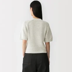 Clearance Muji Pull à manches mi-longues bouclé en mélange de coton pour femme
