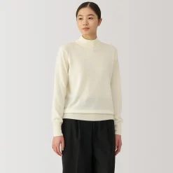 New Muji Pull col montant en laine à fine maille femme