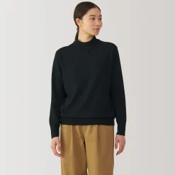 New Muji Pull col montant en laine à fine maille femme