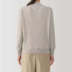 New Muji Pull col montant en laine à fine maille femme