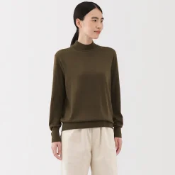 New Muji Pull col montant en laine à fine maille femme