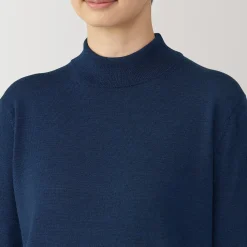 New Muji Pull col montant en laine à fine maille femme