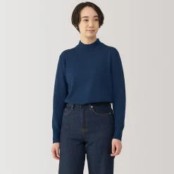 New Muji Pull col montant en laine à fine maille femme