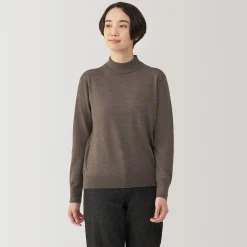 New Muji Pull col montant en laine à fine maille femme
