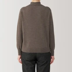 New Muji Pull col montant en laine à fine maille femme