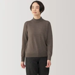New Muji Pull col montant en laine à fine maille femme