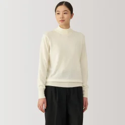 New Muji Pull col montant en laine à fine maille femme