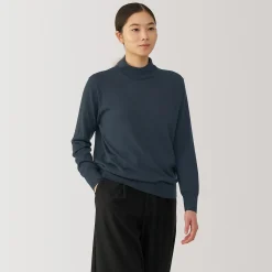 New Muji Pull col montant en laine à fine maille femme